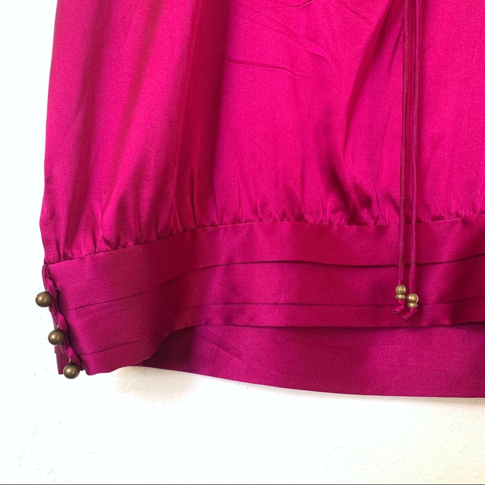 DVF Silk Blouse Fuchsia Pleated Square Neck Short Sleeve Top Size 0 - Picture 4 of 8